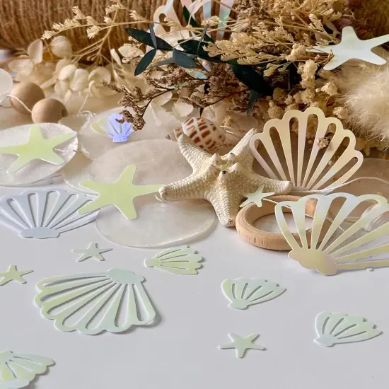 100Pieces Pearl Pink Mermaid Seashell Party Glitter PVC Confetti Seashell Pearls Birthday Decorations Starfish Table Confetti Ocean Party Decorations {4}