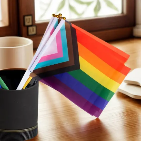 Progress Rainbow Pride Flags, 50 Pack Small Mini Hand Held Stick Flags, Ideal for LGBT Parades, Pride Month, Office & Home Decor, Multicolor, 11.8 inches x 8.2 inches {4}