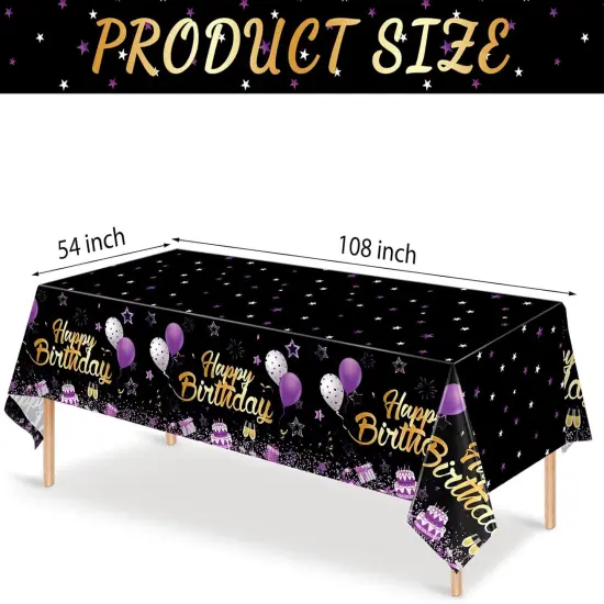 3 Pack Birthday Party Supplies Confetti Sprinkles Happy Birthday Tablecloths Starry Table Covers for Kids Adults Party Decorations, 54 x 108 Inches (Purple and Black) {2}