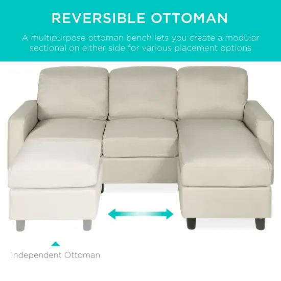 Best Choice Products Linen Sectional Sofa Couch w/ Chaise Lounge, Reversible Ottoman Bench Beige {2}