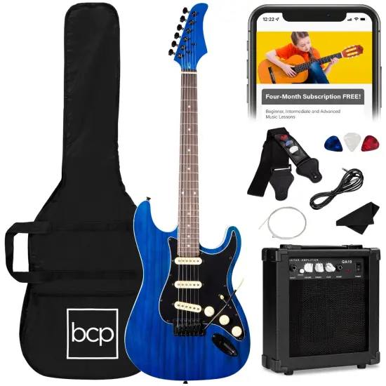 Best Choice Products 39in Full Size Beginner Electric Guitar Kit with Case, Strap, Amp, Whammy Bar Midnight Blue {1}