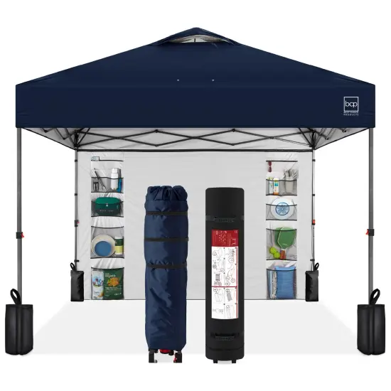 Best Choice Products 10x10ft Easy Setup Pop Up Canopy, Portable Tent w/ Side Wall, 1-Button Push, Case Sage Green {7}