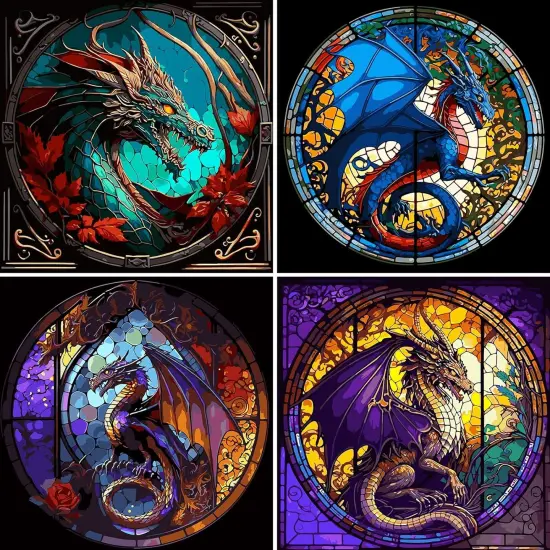15.7x15.7inch - 4pcs Adult Paint by Number Kits(Dragon) {1}
