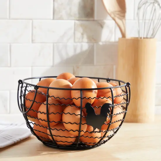 Wire Egg Collecting Basket, Farmhouse Kitchen Organizer (Black, 8.2 x 8.2 x 4.9 In) {2}