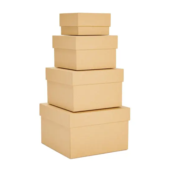 Stockroom Plus Set of 4 Sizes Square Nesting Gift Boxes with Lids for Presents, Stacking Decorative Goodie Box for Holidays, Wedding, Birthday, and Party Favors, (Brown) {1}
