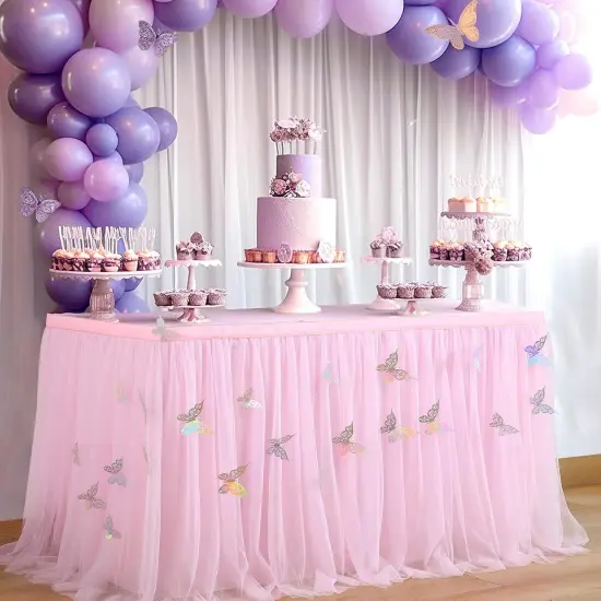6ft Pink Butterfly Table Skirt {3}