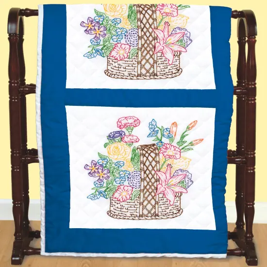 Jack Dempsey Stamped White Quilt Blocks 18"X18" 6/Pkg-Basket Of Flowers {2}