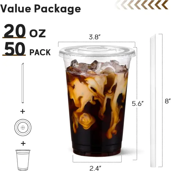20 oz Plastic Cups with Lids and Straws, 50 Pack {2}