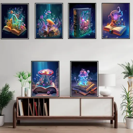 6PCS Diamond Art Kits for Adults Round Diamond Painting Dot Gem Art Painting Kit for Adults Beginners Women Suitable for Home Wall Art Decor 11.8x15.7 Inches Sea Mushroom {4}