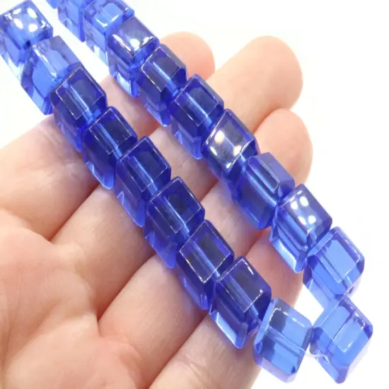 20 10mm Royal Blue Glass Cube Beads {2}