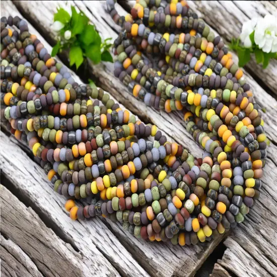 5/0 Aged Matte Neo Guardian Striped Picasso Mix Seed Beads (21" Strand) {3}