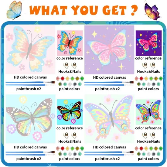 4 Paint by Numbers for Kids Ages 8-12 DIY Paint Set for Girls Boys Adults Beginner Crafts for Girls Ages 4-8 Acrylic Oil Painting by Number Kits Perfect for Gift Decor 8"x8" (4 pack butterfly) {5}