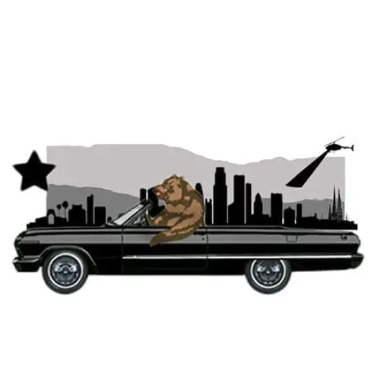 Low rider car with LA background Edible Icing Sheet cake topper. Select the size using the "Customize" button {1}