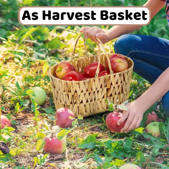 Picnic Basket for 2 Pack, Natural Nesting Wicker Picnic Basket with Handle, Hand-Woven Water Hyacinth Storage Basket for Camping & Outdoor Use {4}