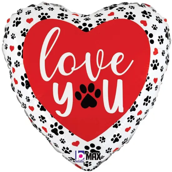 Love You Paw Prints Foil Balloon Heart Shape 18" {1}
