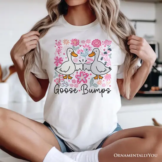 Funny Goose Bumps Floral T-Shirt, White, Natural and Black Sarcastic Goose Tee Gifts {2}
