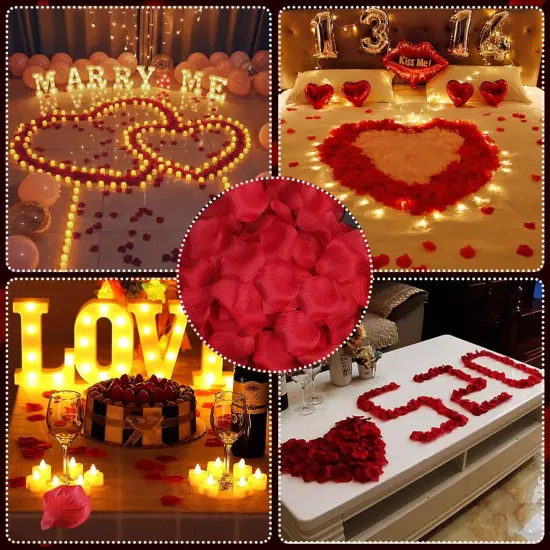 Rose Petals and Candles Set for Romantic Decorations, 48 Romantic Candles with 4000 Fake Rose Petals for Special Night, Hotel Room, Date Night, Bedroom, Valentine's Day Decorations {5}