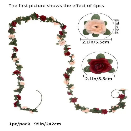 Artificial Flower Garland, Fake Burgundy Peach Roses Vines Silk Flowers Faux Rose Arch Vines for Flower Wall Backdrop Wedding Mothers Day Garden Tea Party Decoration {3}