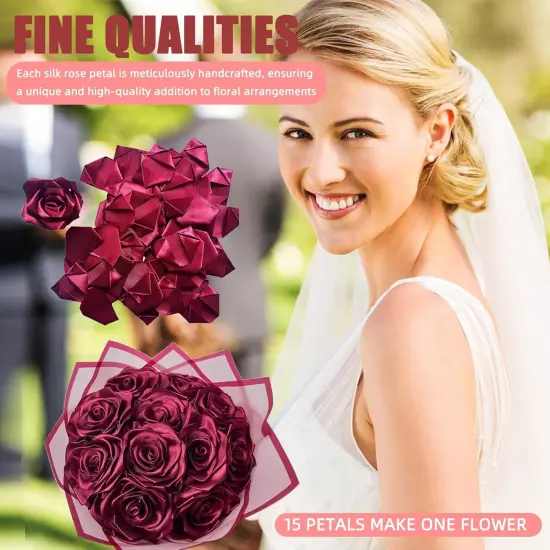 300Pieces Premade Satin Ribbon Rose Petals Half-Finished for Eternal Rose DIY Ramos Forever Flowers Bouquets Everlasting Floral,for Wedding,Anniversary,Birthday {2}