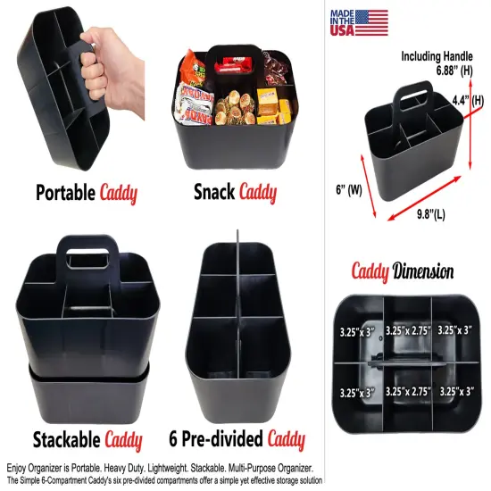 Enjoy Organizer | 3 Small Stackable and Portable Simple 6-Compartment Art Caddy Storage- Made In USA {3}