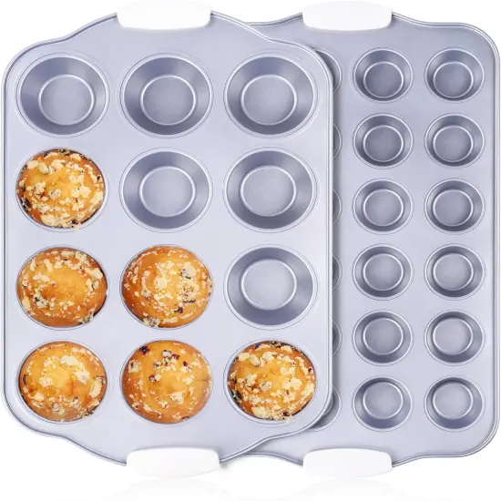 Muffin Pan Set - 12-Cup and 24-Cup Mini With Heat-Resistant Handles, Healthy Nonstick Coating, PFOA & PFAS-Free for Homemade Cupcakes, Oven and Dishwasher Safe - Set of 2 {1}