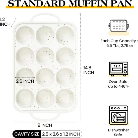 2 Pcs Silicone Muffin Pan for Baking Nonstick 12 Cup Standard Cupcake Pan Silicone Cupcake Mold with Metal Reinforced Frame BPA Free (Cream) {5}