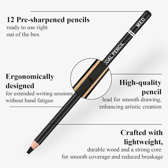 Set of 12, Charcoal Drawing Pencils {3}