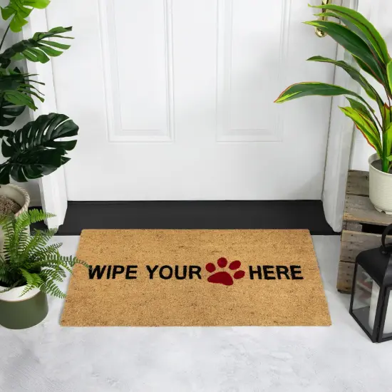 Northlight Animal Print "Wipe Your Paw Here" Doormat 30 x 18 Beige {4}