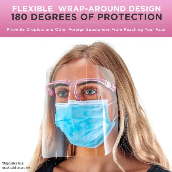 Face Shields with Pink Glasses Frames (20 Packs of 25) - Ultra Clear Protective Full Face Shields to Protect Eyes, Nose, Mouth - Anti-Fog PET Plastic {3}