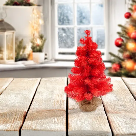 Northlight Pine Christmas Tree with Natural Jute Base - 18" - Scarlett Red {4}