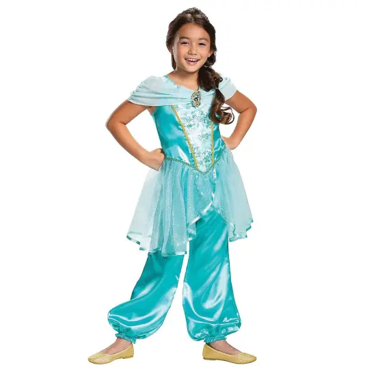 Jasmine Classic Child Costume Disney Princess Aladdin Toddler Jumpsuit Teal with Gold Trim {1}