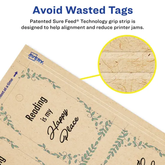 Avery Kraft Brown Rectangle Tags with Sure Feed Technology, 2" x 3.5", Laser/Inkjet, 64 Printable Tags with Strings Included, Also Great for Gift Tags and Favor Tags (80517) {2}