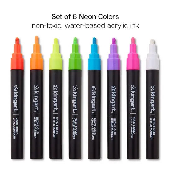 KINGART&reg; Liquid Chalk Markers, Neon Colors, Round & Chisel Tip, Set of 8 {2}