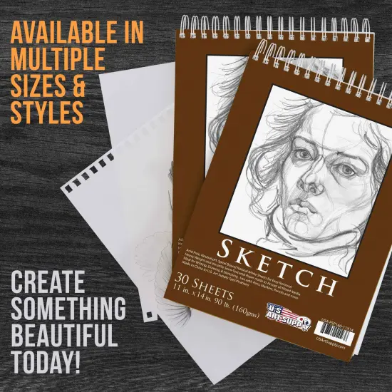 11"x14" Premium Heavy-Weight Paper Spiral Bound Sketch Book: 90 Pound (160gsm), 30-Sheet Drawing Pad (2 Pack) {5}