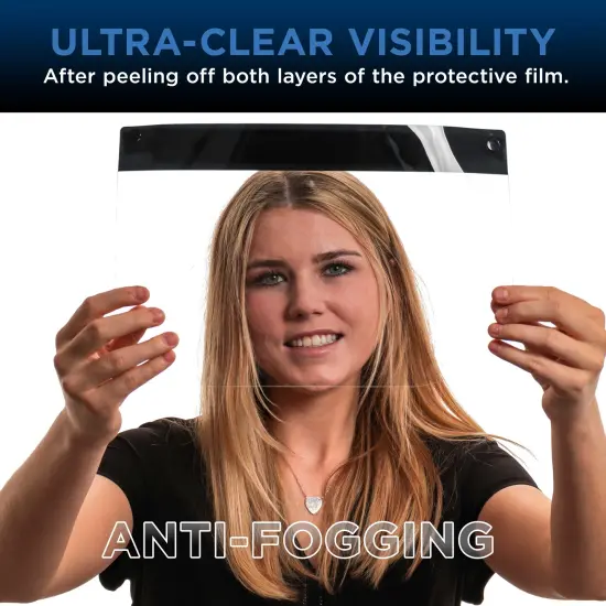 80 Black Face Shields (20 Packs of 4) - Ultra Clear Protective Full Face Shields to Protect Eyes, Nose, Mouth - Anti-Fog PET Plastic, Elastic Headband {4}