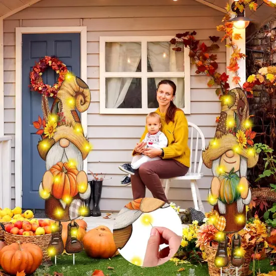 2 Pack Thanksgiving Gnome Yard Signs {4}