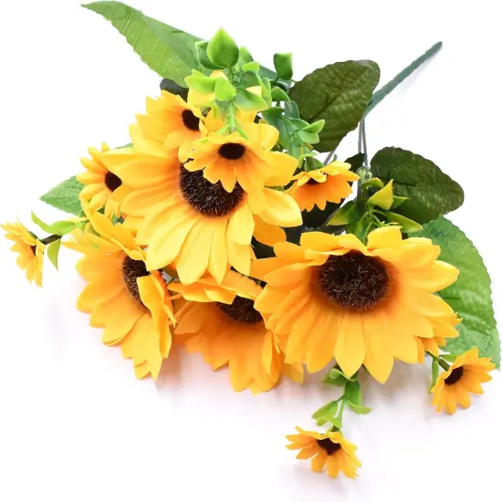 Mini Summer Sunflower Bouquet &ndash; Bright Yellow Silk Flowers with Stems & Eucalyptus for Home & DIY Decor {1}