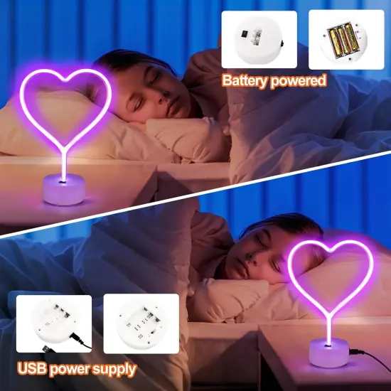 Summer Heart Neon Sign &ndash; Purple LED Neon Lights for Bedroom, Girls Room, Party, and Home Decor, Battery or USB Powered LED Heart Lamp {2}