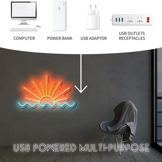 Summer Sunrise Sunset Neon Sign &ndash; Sun Wave LED Neon Light for Bedroom, Man Cave, Living Room, and Bar Decor, USB Powered with Dimmer for Beach & Coastal Ambiance {3}