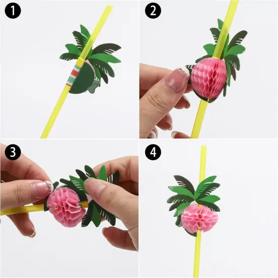 100pcs Coconut Tree Drinking Straws, Disposable Honeycomb Plastic Straws, Tropical Hawaiian Beach Cocktail Pool Luau Party Decorations Supplies {2}