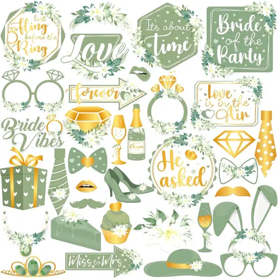 Bridal Shower Photo Booth Props - Pack of 35 | Green Decorations for Bridal Shower and Bachelorette Party {1}
