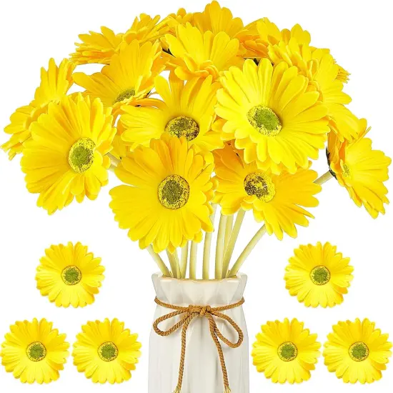 18 Pieces Summer Floral Arrangement &ndash; Artificial Gerbera Daisies Flowers, Fake Daisy Faux Flowers Bouquet 15 Inch for Home Kitchen Decor (Yellow) {1}