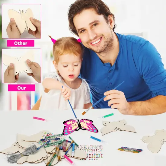 16 Pack Butterfly Wind Chime Kits Butterfly Crafts for Kids Make Your Own Butterfly Wind Chime Wooden DIY Arts and Crafts for Spring {2}