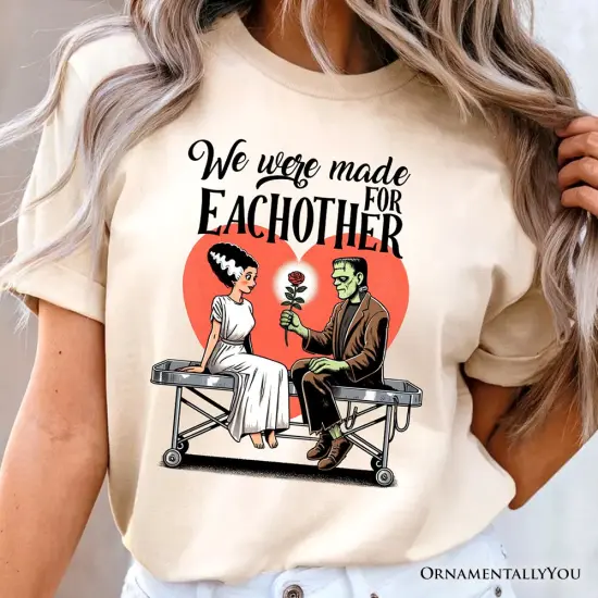 Romantic Frankenstein and Bride T-Shirt, We Were Made for Each Other Tee for Spooky Couples {2}