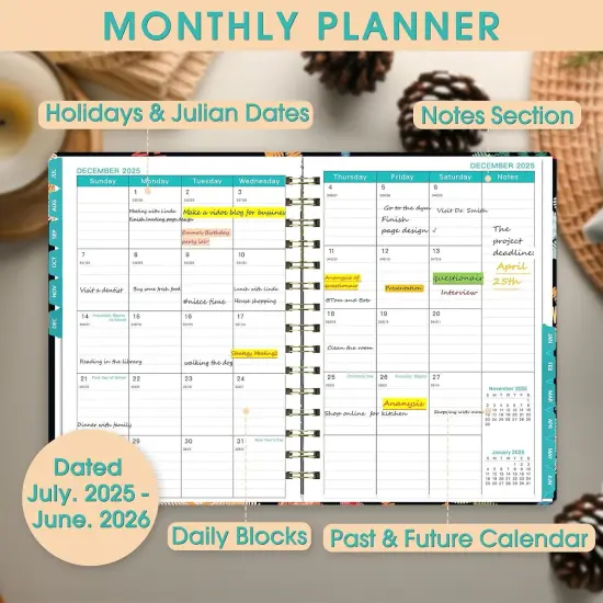 2025-2026 Planner, 12-Month Daily Weekly Monthly Planner from JUL.2025 to JUN.2026, 8.4" X 6", Spiral Notebook with Stickers, Elastic Closure, Inner Pocket for Office School Supplies {5}