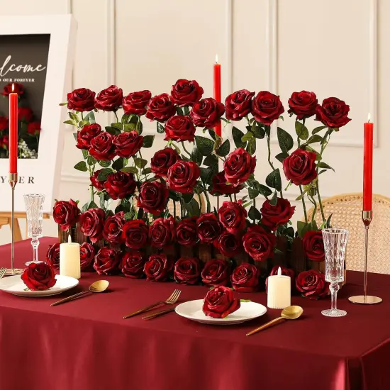 Realistic Long Stem Fake Silk Roses Bouquet for Wedding Centerpiece {2}