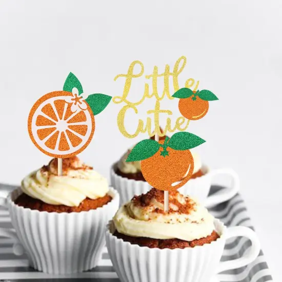 Little Cutie Cupcake Toppers Glitter Orange {4}