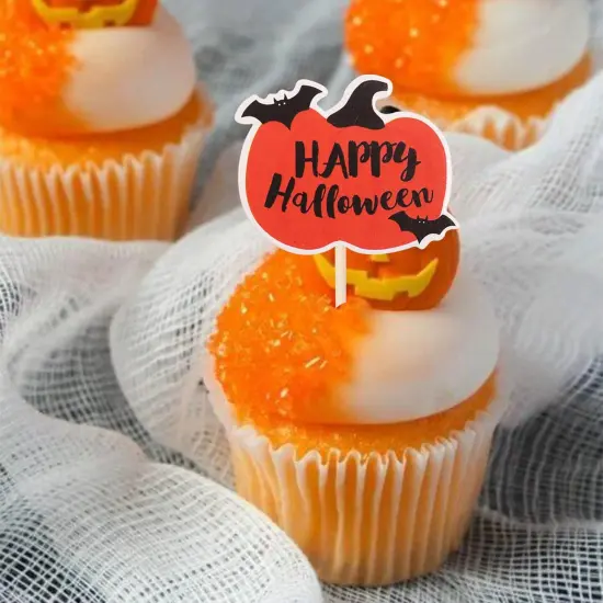 36 PCS Happy Halloween Cupcake Toppers Pumpkin {6}