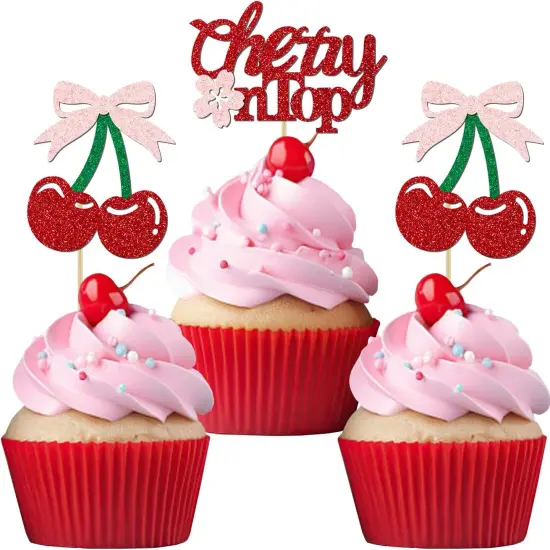24 Pack Cherry On Top Cupcake Toppers {1}