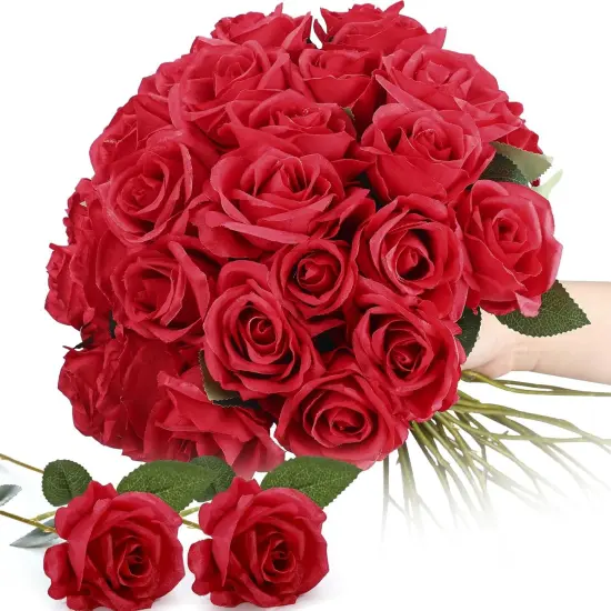 Bulk Real Touch Long Stem Silk Roses Bouquets Realistic Faux Flowers {1}